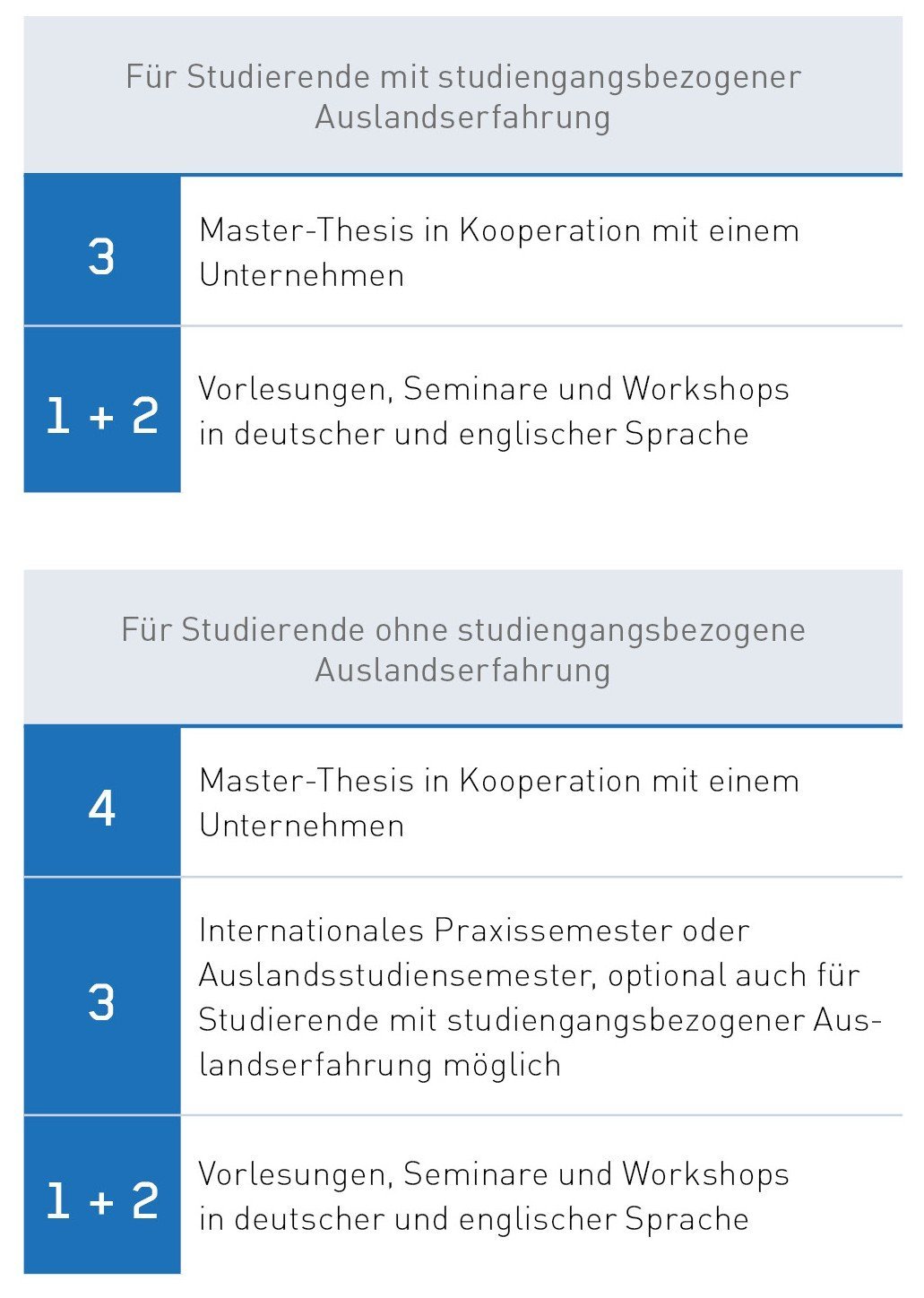 Übersicht des Studienverlaufs je nach Auslandserfahrung